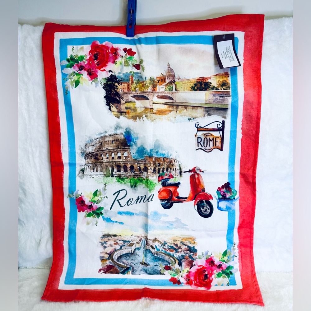 Italian theme Kitchen towel, dish towel, 100% cotton, Rome scooter NWT